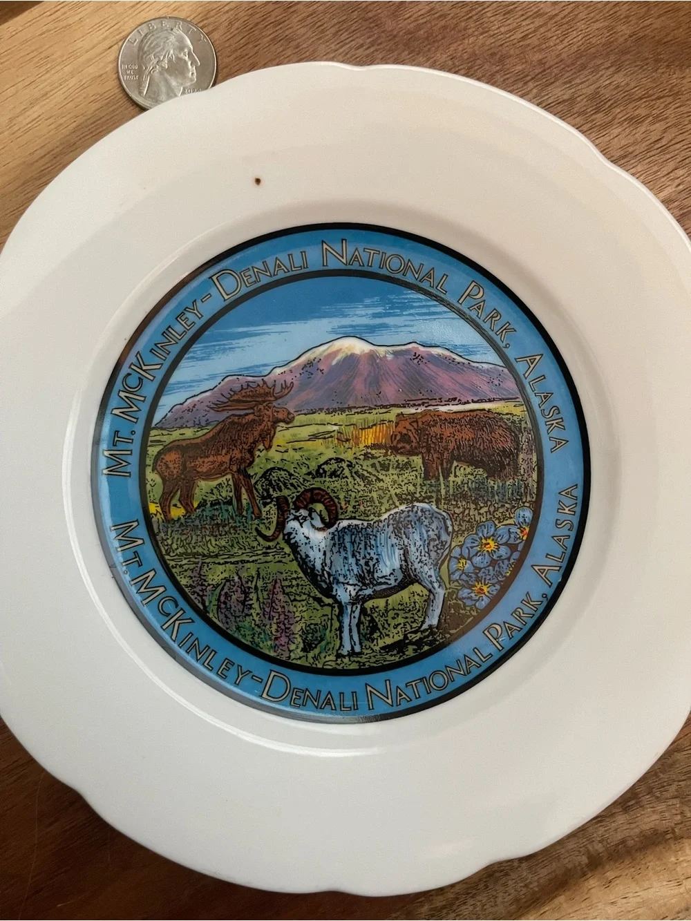 Vintage Mt. McKinley - Denali National Park Souvenir Plate (Blue Accent)